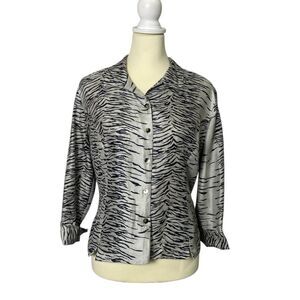 ICE 100% Silk Chic Zebra Print Button -Up Blouse Women's Size Large